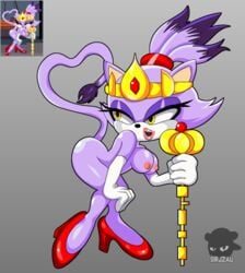 anthro ass bimbo blaze_the_cat breasts butt_pose clothing crown domestic_cat eyeshadow felid feline felis female footwear fur grey_background half-closed_eyes hi_res humanoid incubus_corruption_(project_x) makeup mammal narrowed_eyes open_mouth pinup pose project_x_love_potion_disaster purple_body purple_fur queen red_clothing red_footwear red_shoes reference_image royalty sega shoes simple_background sirjzau solo sonic_(series) sonic_the_hedgehog_(series) video_games yellow_eyes