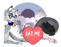 2026 anthro bed bell bell_collar blue_collar blue_eyes bottomless bottomless_anthro bottomless_male clothed clothing collar coy digital_media_(artwork) dipstick_ears dipstick_fingers dipstick_tail dipstick_toes domestic_cat ear_markings egyptian_mau english_text eyewear felid feline felis femboy fur furniture genitals glasses gold_bell grey_body hair heart_pillow heart_symbol holidays inside lamp leg_warmers leg_warmers_only legwear looking_at_viewer lying male mammal markings mostly_nude mostly_nude_anthro mostly_nude_male multicolored_ears nixuelle on_bed on_side pattern_clothing pattern_legwear penile_spines penis pillow pink_nose round_glasses seductive simple_background smile solo spots spotted_markings striped_clothing striped_legwear stripes tail tail_markings teasing teasing_viewer text theredghost thigh_highs valentine's_day