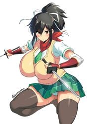 1girls asuka_(senran_kagura) big_breasts black_hair breasts curvy large_breasts ninja panties senran_kagura skirt sole_gem solegemart solo solo_female source_request tagme thick thick_thighs thighs