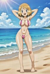 ai_generated beach micro_bikini pokemon pokemon_anime serena_(pokemon)