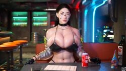 1girls 3d 3d_(artwork) adult adult_female asian asian_female big_breasts black_hair black_hair_female breasts cyberpunk_2077 cyborg cyborg_girl female female_focus jisoo_(rudefrog) large_boobs large_breasts light-skinned_female light_skin looking_at_viewer mature mature_female mature_woman pov rude_frog