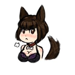 1girls animal_ears blush bone brown-haired_female brown_hair brown_hair_female brunette_female brunette_hair bust canine cartoon_bone collar dog_bone dog_ears dog_girl dog_tail franktonius huff pout sigh solo tail transparent_background