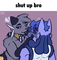 absurd_res anthro caption deep_kiss dewott duo fan_character french_kissing generation_4_pokemon generation_5_pokemon hi_res kissing long_tongue lucario male male/male nintendo pokemon pokemon_(species) spade_lovelight text thatlewdcario tongue