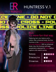 advertisement android baton black_hair breasts character_sheet cybernetics cyborg exposed_breasts female female_only fit fit_female hidden_eyes lipstick muscular_arms nipples pale_skin police police_baton poster robot robot_arm robot_girl sci-fi scifi shiftybizness spiked_hair vagina weapon