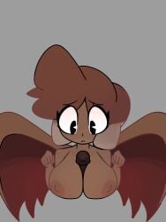 1female black_cock black_penis boobjob breasts brown_hair brown_wings carmi2780 carmi_calamar dark-skinned_female dark-skinned_male dark_skin embarrassed idk_what_to_tag_it mireya_(carmi2780) mireya_owori naked naked_female nipples nude nude_female original original_character owl_girl simple_background simple_coloring tagme titjob wings