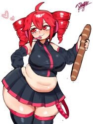 belly_overhang big_belly big_breasts bread chubby_female curvy_female fanloid fat_fetish headphones kasane_teto overweight pissgata red_hair thick_thighs twin_drills utau wide_hips