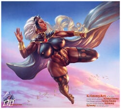 1girls african african_female big_breasts bracers dark-skinned_female dark_skin female female_focus female_only flying fully_clothed high_heel_boots high_heels kinkyjimmy long_hair marvel marvel_comics mature mature_female muscular_female mutant nipple_bulge nipples nipples_visible_through_clothing ororo_munroe solo storm_(x-men) superhero_costume superheroine tagme thick_thighs thighhigh_boots thighhighs watermark white_hair x-men