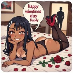 ai_generated bed bedroom hayase_nagatoro high_heels incest lingerie petite please_don't_bully_me,_nagatoro pose posing rose_(flower) small_breasts stockings tanline thong valentine's_day