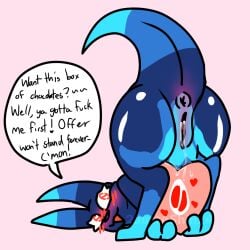 1:1 2justashinx4 anus ass ass_up bent_over blush blushing_at_viewer bodily_fluids box_of_chocolates candy chocolate dessert english_text female feral food genital_fluids genitals hi_res holidays inv_(rain_world) rain_world raised_tail slugcat solo tail text vaginal_fluids valentine's_day videocult vulva