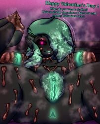 absurd_res alien alien_humanoid anthro areola ass big_breasts big_butt black_sclera breasts candy chocolate chocolate_on_body chocolate_on_breasts covered_in_chocolate dessert eyeshadow fangs female food freckled_breasts freckled_face freckled_legs freckled_thighs freckles genitals glowing glowing_eyes glowing_genitalia glowing_nipples glowing_vulva green_areola green_body green_hair green_nipples green_skin green_vulva hair hi_res holidays huge_breasts huge_thighs humanoid inviting_to_sex inviting_viewer lipstick looking_at_viewer lying makeup mistyy_dark_story_(artist) musk musk_cloud nipples nude nude_female on_back overweight overweight_female pink_eyes presenting presenting_hindquarters presenting_vulva pubes red_eyeshadow red_lipstick red_makeup sall_(mistyy_draws) sharp_teeth slightly_chubby slightly_chubby_female solo stars_in_hair steam steaming steaming_body tail talking_to_viewer teal_insides teeth text thick_thighs vulva wide_hips