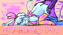 artist_name blush boxten_(dandy's_world) dandy's_world fucked_from_behind heart_symbol poppy_(dandy's_world) sensealwm simple_background speech_bubble