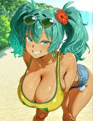 1girls ai_generated brazilian_miku cleavage deep_cleavage floresai huge_ass huge_breasts looking_at_viewer naughty_face patreon patreon_url patreon_username tanned thick_thighs voluptuous