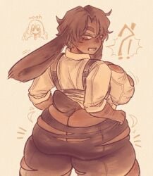 ?! alternate_body_type ass ass_bigger_than_breasts ass_bigger_than_head ass_cleavage ass_expansion big_ass big_breasts bitepilled breasts breasts_bigger_than_head brown_hair brown_hair_female brown_skin bunny bunny_ears bunny_girl bunny_tail bursting_breasts bursting_butt bursting_clothes cleavage_overflow dark-skinned_female dark_skin expansion fat_ass female female_focus female_only forearm_hair forearms genderswap_(mtf) giant_ass harness heathcliff_(limbus_company) huge_ass huge_breasts limbus_company project_moon purple_eyes purple_eyes_female rolled_up_sleeves rule_63 shirt short_hair short_hair_female shortstack strained_buttons strained_clothing thick_thighs torn_clothes torn_clothing torn_legwear torn_pants wardrobe_malfunction white_shirt worried worried_expression worried_face worried_look