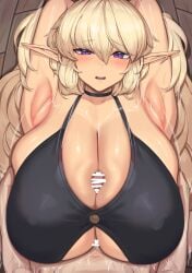 armpit_pose armpits boy_on_top bra cccco dark_elven_forest_ranger last_origin massive_breasts paizuri