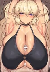 armpit_pose armpits boy_on_top bra cccco dark_elven_forest_ranger last_origin massive_breasts paizuri