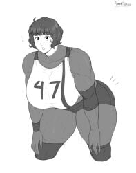 aoi_koizumi body_part_swap breasts fluffy_hair frakntonius franktonius head_swap headswap huge_breasts muscle_girl muscles muscular muscular_female short-haired_female short_hair short_hair_female shortshorts skin_tone_difference skin_tone_mismatch sportsball sportswear sporty sporty_outfit sweat sweating sweaty thick_thighs