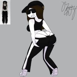 1girls ass big_ass brown_hair burningcat80 clothed female grabbing_ass hat reference_image roblox roblox_avatar robloxian self_upload sunglasses tagme thong white_skin