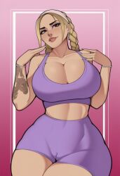 arigameplays big_breasts cameltoe hereticus real_person slut spandex_shorts sports_bra tattoo voluptuous_body