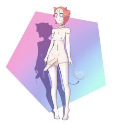 1futa alien animal_ears areolae avianaress balls breasts crystal_gem elbow_gloves foreskin futa_only futanari gloves humanoid humanoid_penis mostly_nude partially_retracted_foreskin pearl_(steven_universe) penis precum solo standing steven_universe thighhighs uncut