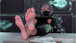 barefoot feet foot_fetish foot_focus hackclaw_(delta_force) masked_female skulldeath white_hair
