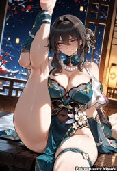 1girl ai_assisted ai_generated bangs bare_shoulders black_hair blue_eyes blush breasts china_dress chinese_clothes cleavage covered_navel curvaceous curvy curvy_female curvy_figure double_bun dress elbow_gloves feet female gloves hair_between_eyes hair_bun hair_intakes hair_ornament honkai:_star_rail knee_up lantern large_breasts leg_lift leg_up legs long_hair looking_at_viewer miyuai night night_sky pelvic_curtain ruan_mei_(honkai:_star_rail) sidelocks sitting sky solo split star_(sky) starry_sky thick thick_ass thick_butt thick_hips thick_legs thick_thighs thighs very_long_hair voluptuous voluptuous_female wide_hips wide_thighs