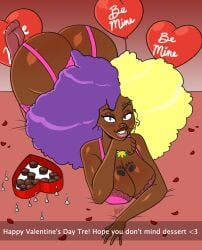 aeolus06 african african_female afro arched_back chest_tattoo chocolate dark-skinned_female dark_skin face_tattoo flirting hershey_kisses lingerie lingerie_only michelle_parker_(mrpersona93) original_character original_characters sfw sfw_version snapchat tattoo valentine valentine's_day