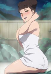 1girls accurate_art_style adjusting_hair against_natural_surface against_surface ai_generated anime_style ass ass_crack ass_focus ass_peek back_view bare_ass bare_back bare_shoulders bare_thighs barefoot barely_clothed bathing blunt_bangs blush boruto:_naruto_next_generations bottom_heavy breasts bubble_ass bubble_butt butt_crack double_bun earrings exposed_ass faithful_to_the_anime fat_ass female female_only from_behind functionally_nude functionally_nude_female highres hot_spring inviting inviting_to_sex jewelry light-skinned_female light_skin looking_at_viewer looking_back looking_back_at_viewer mature mature_female medium_breasts milf naked_towel naruto naruto_(series) naughty naughty_face naughty_smile on_knees onsen partially_submerged petite pinup presenting presenting_ass presenting_hindquarters rear_view rocks round_ass showing showing_ass sideboob smile soles solo solo_focus standing steam teasing tenten thick_ass thick_thighs thighs tied_hair toes towel towel_only twin_buns water white_skin white_towel wooden_wall
