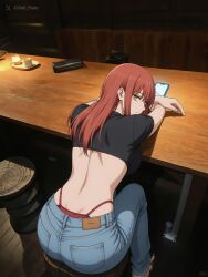 ai_generated ass ass_focus chainsaw_man citlali_main female jeans makima_(chainsaw_man) red_hair red_underwear sexy sexy_body sexy_clothing sexy_female sexy_pose solo solo_female solo_focus yellow_eyes