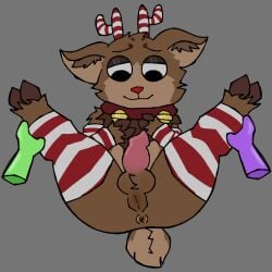 anthro ass balls brown_body brown_fur dandy's_world deer furry holding honestban hooves knot knotted_penis looey_(dandy's_world) male red_nose reindeer rudie_(dandy's_world) tail