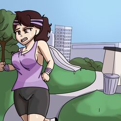 1girls big_breasts boobs bouncing_breasts breasts clothing exercise female jaiden jaiden_animations jaidenanimations jeans jogging long_hair nipple_bulge no_bra outdoors pants park public shoes shorts solo somebodyendme18 sweatdrop tank_top youtube youtuber