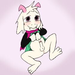 1boy 2021 anus balls deltarune male male_only maseru old_art penis ralsei ralsei_with_white_fur semi_nude solo
