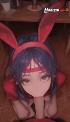 1girls ai_generated animated black_hair blowjob blush bunny_ears female haart_ai looking_at_viewer medium_breasts miside mita_(miside) oral oral_sex skinny slim_waist tagme video