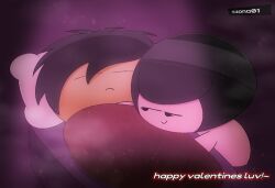 1boy 1boy1girl artist_upload bed black_hair blanket caressing clueless clueless_male female hidden_breasts looking_at_partner naked roman_(zona01) sleeping sleepy smirk smirking_at_partner topless topless_female uploaded_by_artist valentine's_day zona01 zona_(zona01)