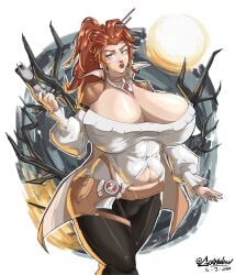 2026 abs big_breasts breasts cleavage elsa_bloodstone elsa_bloodstone_(marvel_rivals) female ginger ginger_female ginger_hair goemongrin gun huge_breasts large_breasts light-skinned_female light_skin marvel marvel_comics marvel_rivals massive_breasts orange_hair thick