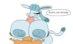2d_animation aliasing angry animated anthro areola big_areola big_breasts big_penis black_sclera blue_body blush blush_lines bodily_fluids breast_grab breast_play breasts brown_body cum cumshot dialogue digital_media_(artwork) duo eevee eeveelution ejaculation faceless_character female feral generation_1_pokemon generation_4_pokemon genital_fluids genitals glaceon glans glistening glistening_areola glistening_breasts glistening_genitalia glistening_glans glistening_penis hand_on_breast holidays huge_breasts huge_cock hyper hyper_breasts legs_up looking_at_another looking_at_partner looking_down male male/female mouth_closed multicolored_body multiple_cumshots nintendo nipples nxyitn penis pokemon pokemon_(species) profanity pupils sex shocked simple_background size_difference speech_bubble standing surprised tail talking_to_another text thick_thighs titjob valentine's_day white_background white_pupils