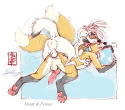 animal_genitalia animal_penis anthro anthro_on_feral ass balls bodily_fluids border canid canine canine_genitalia canine_penis cum cum_in_ass cum_inside digital_sketch duo fennec_(artist) fennec_(character) feral fox genital_fluids genitals interspecies knot male male/male mammal mustelid musteline penis pillow red_fox scent size_difference size_play small_top_big_bottom stoaty true_fox true_musteline weasel werecanid werecanine werecreature werefox white_border zoophilia