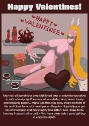 1gn30u5 absurd_res anthro blue_eyes breasts cuffs_(clothing) dildo dragon english_text female good_girl hi_res holiday_message holidays lipstick makeup mitsuri mythological_creature mythological_scalie mythology nude scalie sex_toy solo text valentine's_day