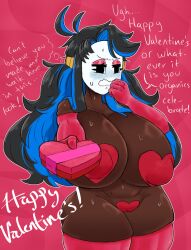 01_(shadyshadsie) 1girls big_breasts black_hair blue_hair breasts dark-skinned_female dark_skin female huge_breasts large_breasts mario_(series) mask original_character pasties shadyshadsie shy_gal solo text thick_thighs thighs valentine's_day