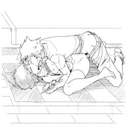 1boy 1girls areolae bottomless breasts breasts_apart breasts_out clothed clothed_sex clothing condom denki_kaminari drumsticks electricity embrace erection exposed_breasts fanon_couple full_body hairless_pussy half-closed_eyes happy happy_sex kissing kissing_while_penetrated kyoka_jiro line_art looking_pleasured making_out medium_breasts missionary_position monochrome mostly_clothed my_hero_academia nightlykrumbs nipples no_panties on_back passionate penis pleasure_face pussy romantic safe_sex sex shaved_pussy shirt shirt_lift shirt_up short_hair spread_legs thighhighs uncensored vaginal_penetration wholesome