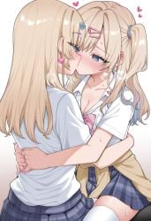 ai_generated black_thighhighs hug kedarui_aashii kissing shirakawa_runa white_thighhighs yuri