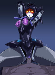 1boy 1girls anryuu arms_up blue_background blush clitoris cowgirl_position dark-skinned_male dark_skin erect_clitoris female gaogaigar gradient_background humanoid looking_at_viewer male male_pov mecha motion_lines on_top open_mouth penetration pochincoff purple_breasts purple_pussy purple_tongue pussy pussy_grip pussy_juice robot robot_girl sex spread_legs straddling tongue tongue_out uncensored vaginal_penetration yellow_eyes