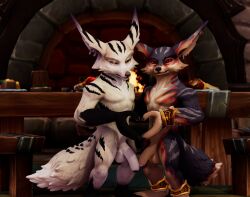 absurd_res anthro anthro_on_anthro balls blizzard_entertainment canid canine canis duo foreskin fox fur genitals green_eyes grey_body grey_fur hi_res humanoid_genitalia humanoid_penis inside male male/male mammal nuber nude penis solo tagme vulpera warcraft world_of_warcraft