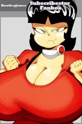 asian asian_female big_breasts black_hair bootlegjones ching_ming cleavage female huge_breasts large_breasts original pouting solo yellow-skinned_asian yellow_eyes