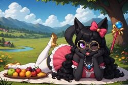 ai_generated black_fur canine clothing cub fancy_dress furry heels jaylus_ai_testing_(artist) long_gloves magic_wand magical_girl outdoors pretty pretty_dress princess thighhighs tiara wolf wolf_girl young