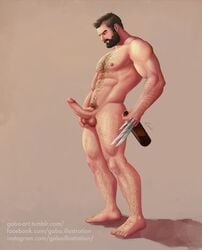 1boy abs beard biceps gabo_artist male male_only marvel marvel_comics muscular nude pecs penis solo solo_male thick_thighs wolverine_(x-men) x-men yaoi