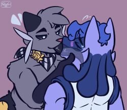 absurd_res anthro bodily_fluids deep_kiss dewott duo fan_character french_kissing generation_4_pokemon generation_5_pokemon hi_res kissing long_tongue lucario male male/male nintendo pokemon pokemon_(species) saliva spade_lovelight thatlewdcario tongue