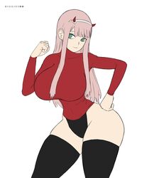 1girls ass big_breasts biggies00 breasts darling_in_the_franxx huge_ass huge_breasts huge_butt thick_thighs thighhighs white_background zero_two_(darling_in_the_franxx)