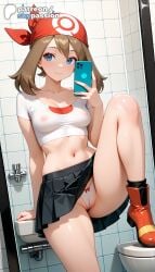 1girls 2026 ai_assisted ai_generated anime argyle_background artist_name bathroom bathtub breasts brick brick_floor brick_wall brown_hair bust ceiling explicit hexagon hi_res high_quality high_resolution highres holding honeycomb_background may_(pokemon) nintendo no_bra panties patreon patreon_username pavement pokemon restroom sailor_moon_redraw_challenge see-through shower_(place) silk skypassion stable_diffusion stone_floor stone_wall tile_floor tile_wall tiles toilet toilet_paper watermark