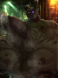 bara bara_tits bluethewater fnaf fnaf_3 huge_balls huge_cock huge_thighs hyper_penis long_penis male_only muscular muscular_arms muscular_legs muscular_male musk musky_cock musky_penis purple_eyes springtrap springtrap_(fnaf) william_afton