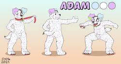 absurd_res adam animal_genitalia anthro ball canid canine canis collar dalmatian domestic_dog genitals hi_res male mammal model_sheet nude onykr paws sheath solo spots young